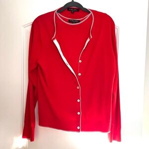 2 Piece Brooks Brothers Matching Set Cardigan Tank Red White XL